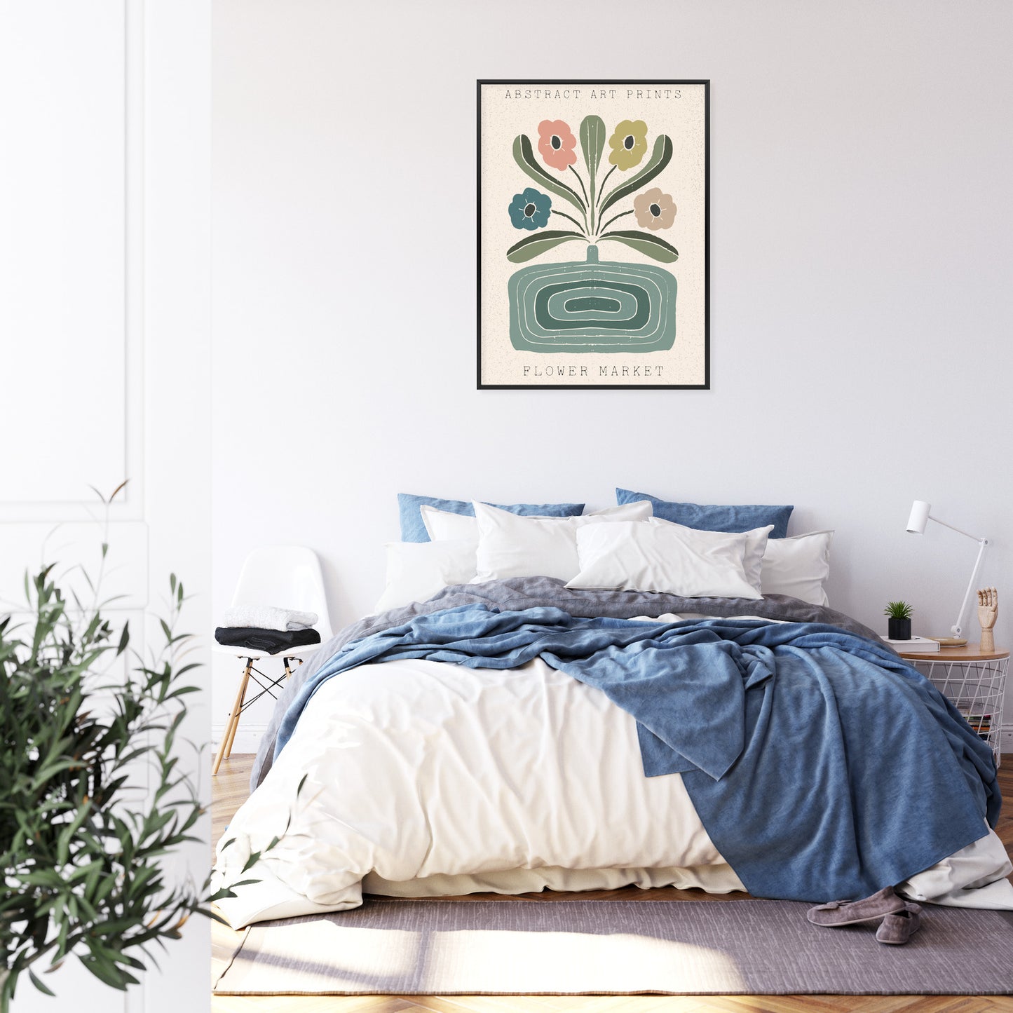 Poster Moderne Illustration Mit Einer Vase Voller Blumen Rahmen Holz Mit Passepartout Farbe Natürlich
