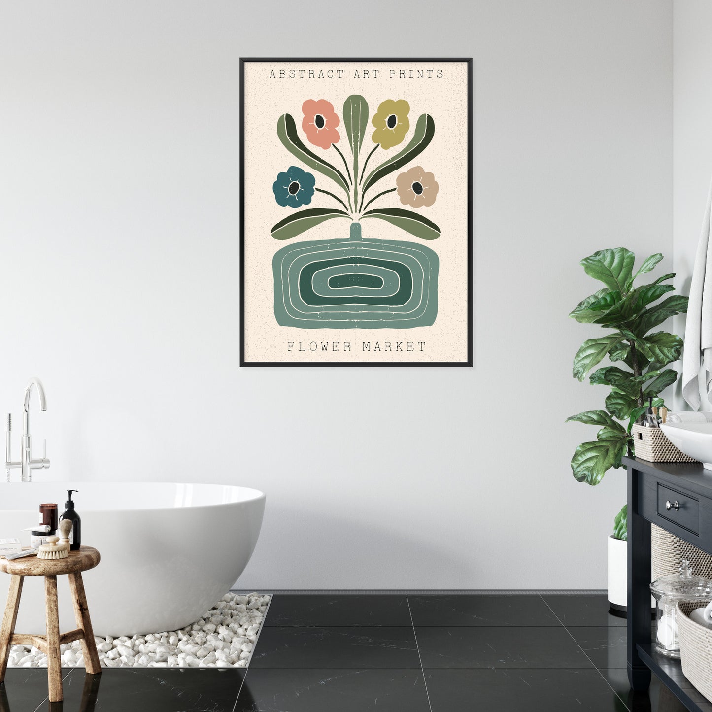 Poster Moderne Illustration Mit Einer Vase Voller Blumen Rahmen Holz Mit Passepartout Farbe Natürlich