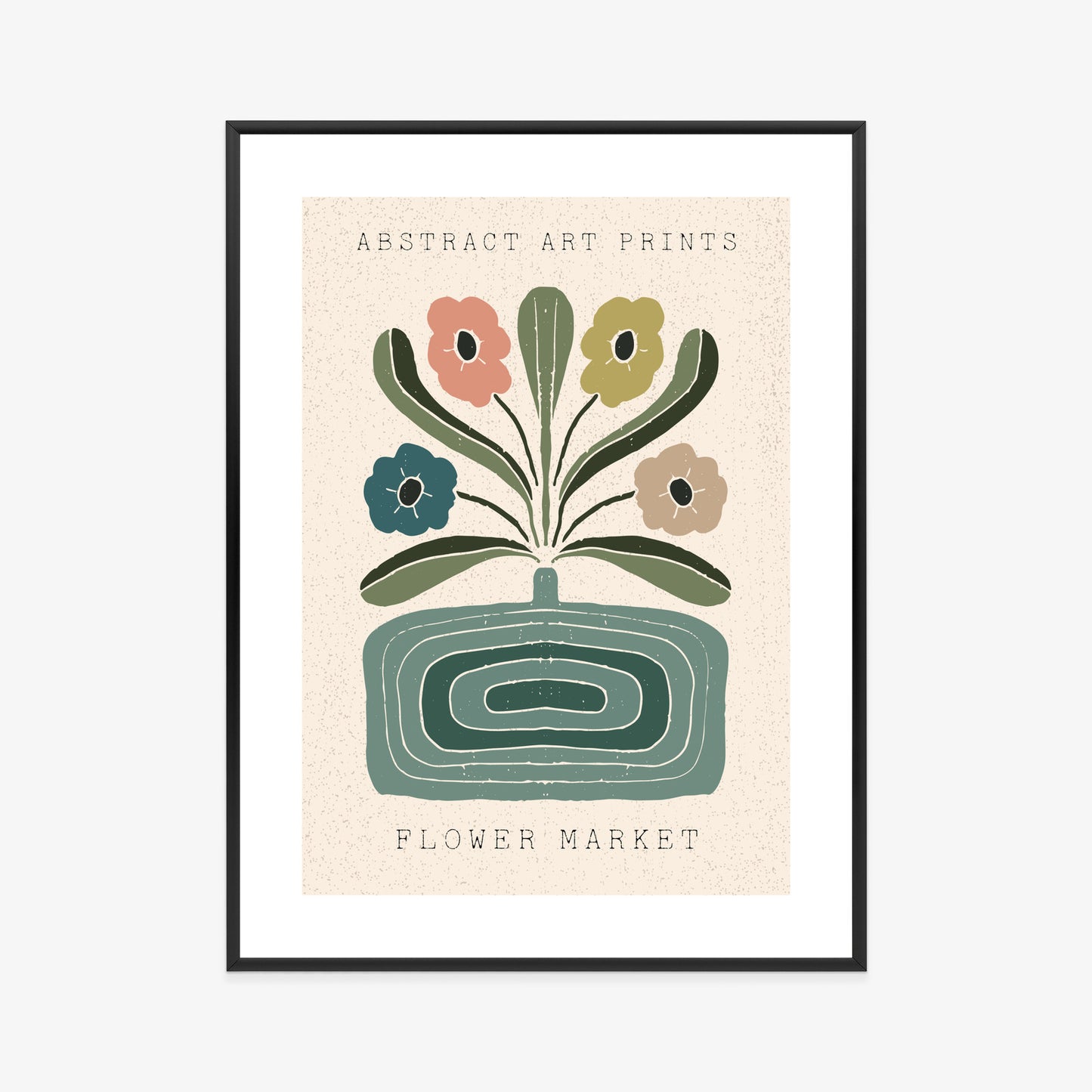 Poster Moderne Illustration Mit Einer Vase Voller Blumen Rahmen Holz Mit Passepartout Farbe Natürlich