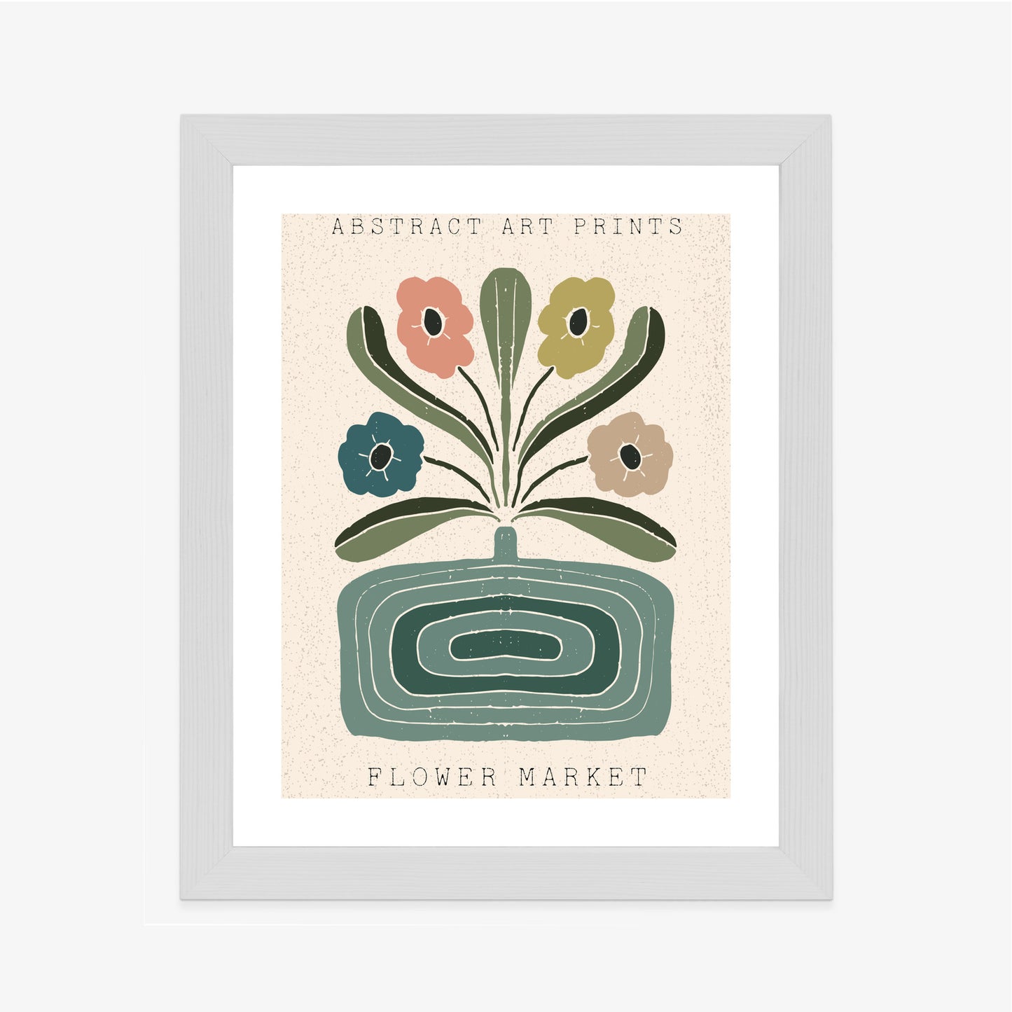 Poster Moderne Illustration Mit Einer Vase Voller Blumen Rahmen Holz Mit Passepartout Farbe Natürlich