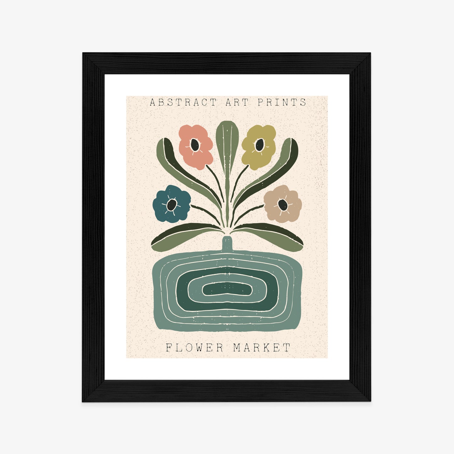 Poster Moderne Illustration Mit Einer Vase Voller Blumen Rahmen Holz Mit Passepartout Farbe Natürlich