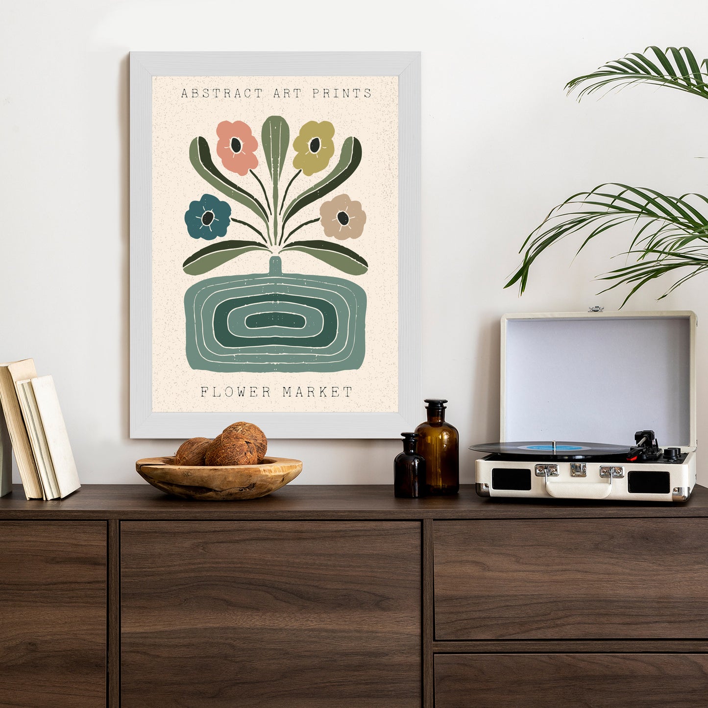 Poster Moderne Illustration Mit Einer Vase Voller Blumen Rahmen Holz Mit Passepartout Farbe Natürlich