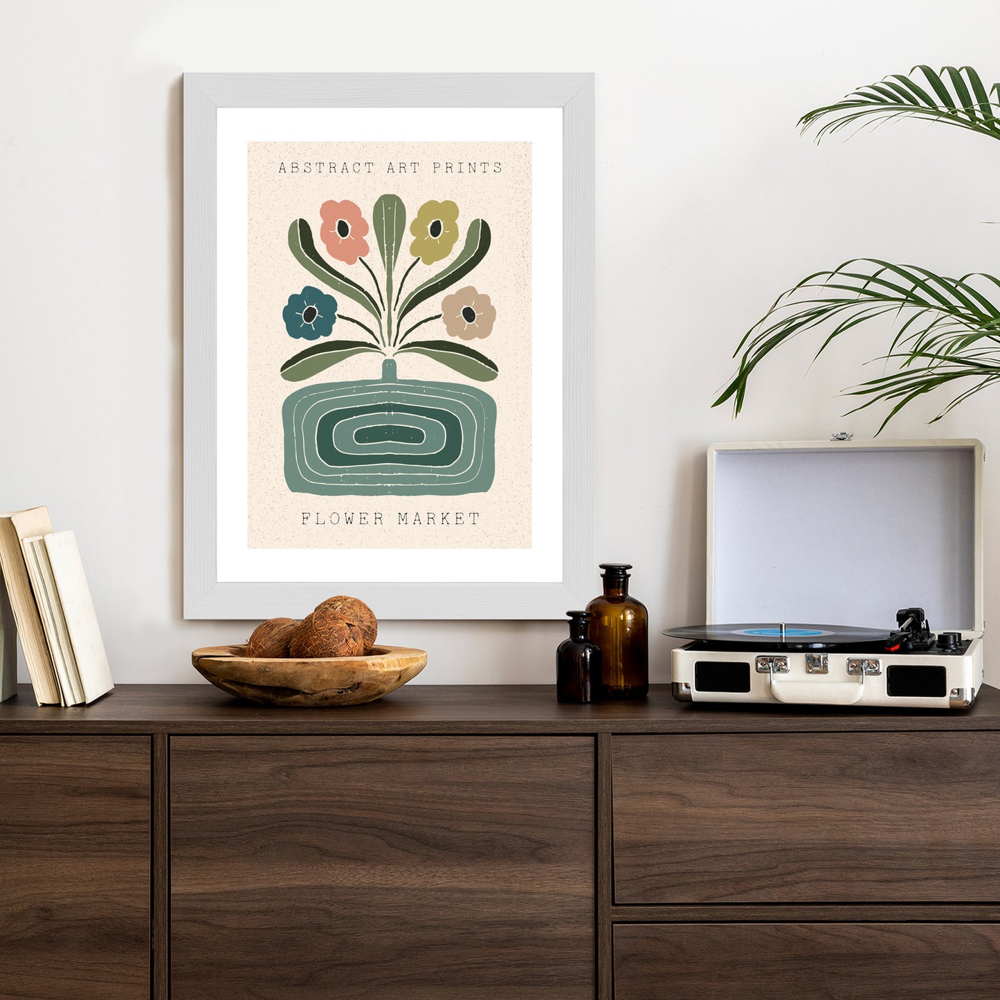Poster Moderne Illustration Mit Einer Vase Voller Blumen Rahmen Holz Mit Passepartout Farbe Natürlich