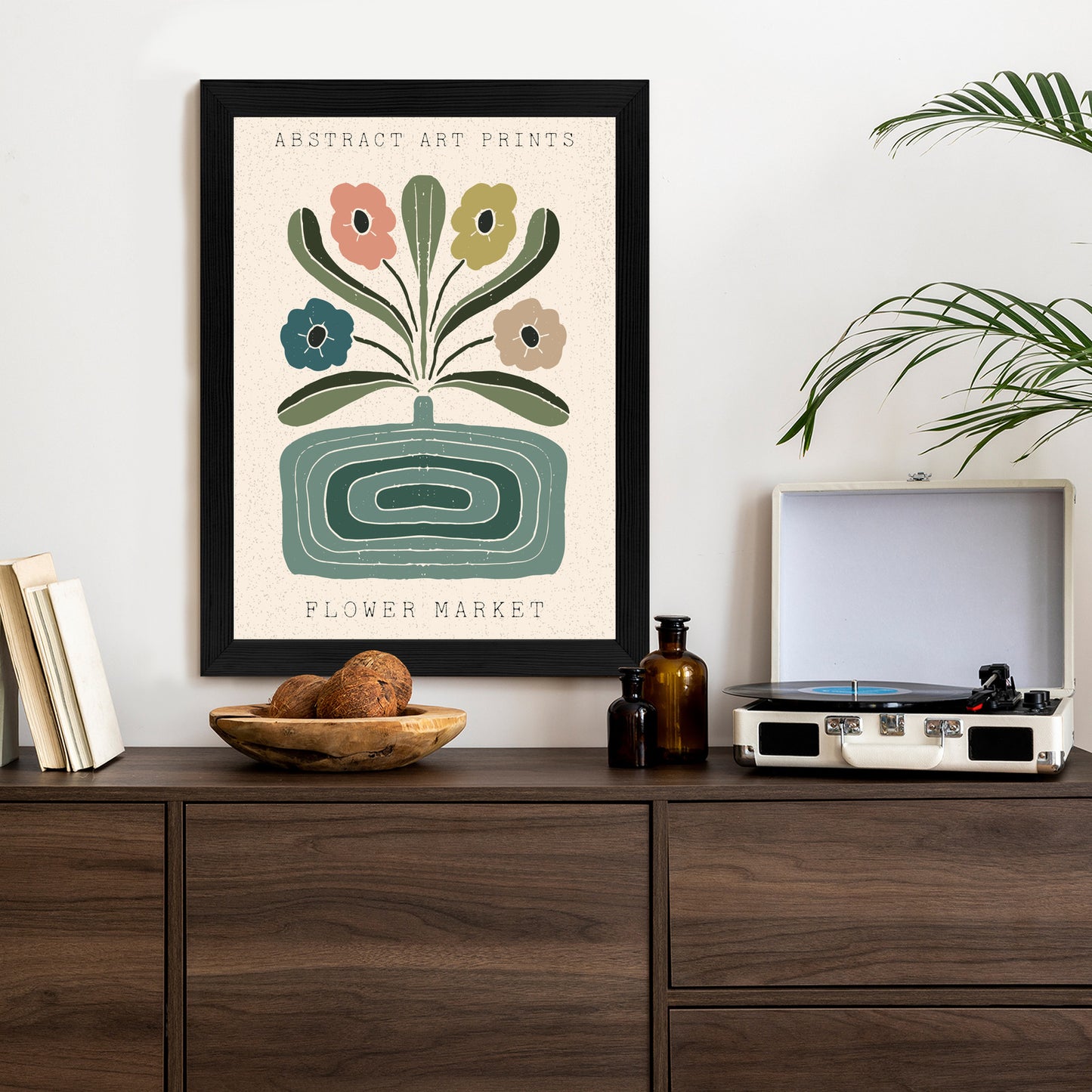 Poster Moderne Illustration Mit Einer Vase Voller Blumen Rahmen Holz Mit Passepartout Farbe Natürlich