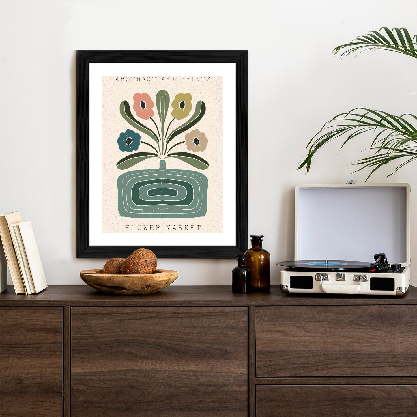 Poster Moderne Illustration Mit Einer Vase Voller Blumen Rahmen Holz Mit Passepartout Farbe Natürlich