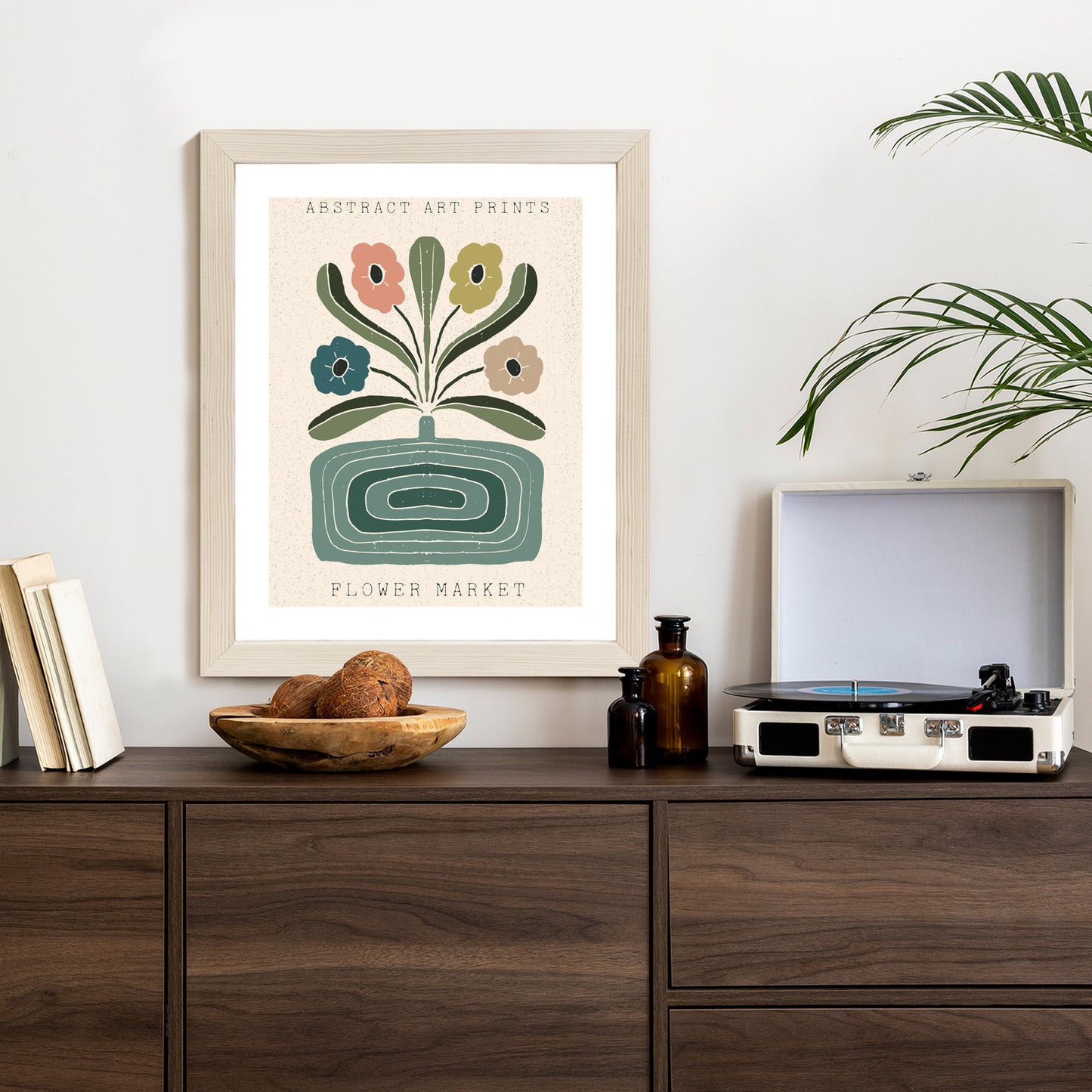 Poster Moderne Illustration Mit Einer Vase Voller Blumen Rahmen Holz Mit Passepartout Farbe Natürlich