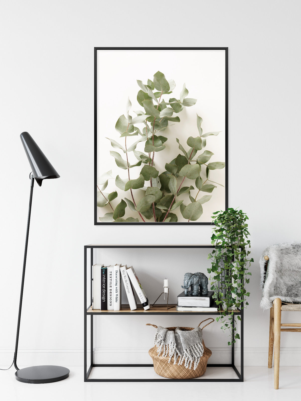 Poster Eukalyptuszweig Rahmen Holz Mit Passepartout Farbe Schwarz