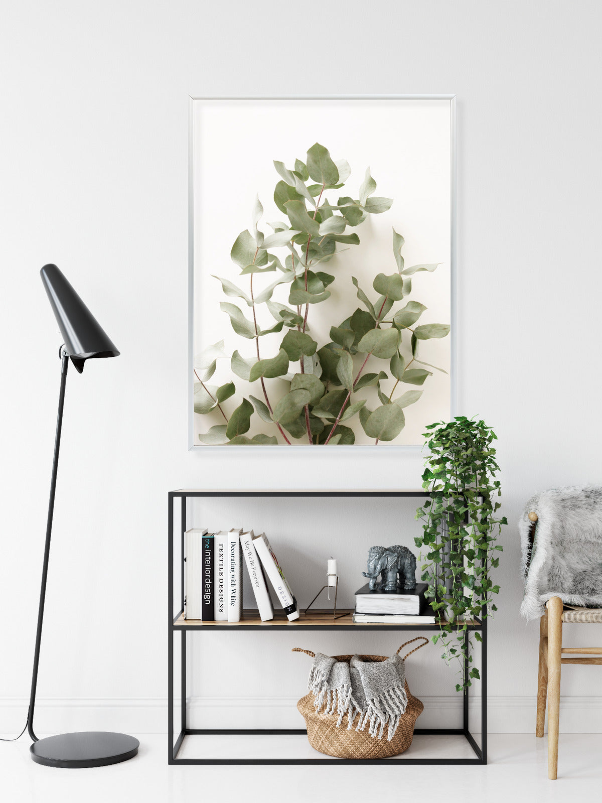 Poster Eukalyptuszweig Rahmen Holz Mit Passepartout Farbe Schwarz