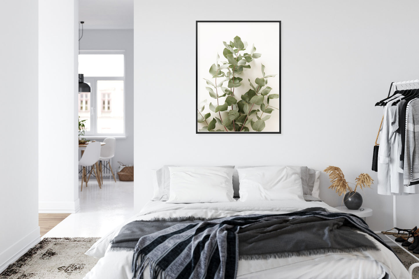 Poster Eukalyptuszweig Rahmen Holz Mit Passepartout Farbe Schwarz