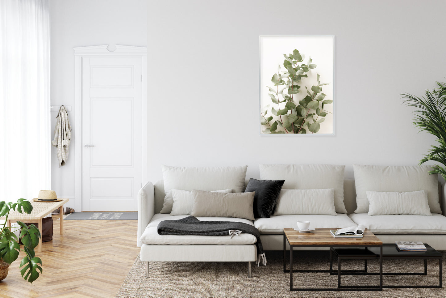 Poster Eukalyptuszweig Rahmen Holz Mit Passepartout Farbe Schwarz