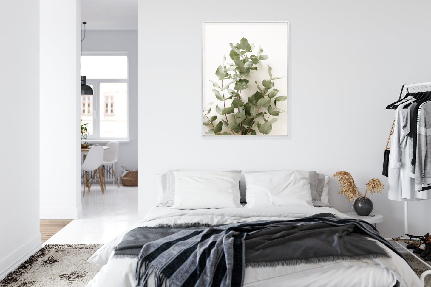 Poster Eukalyptuszweig Rahmen Holz Mit Passepartout Farbe Schwarz