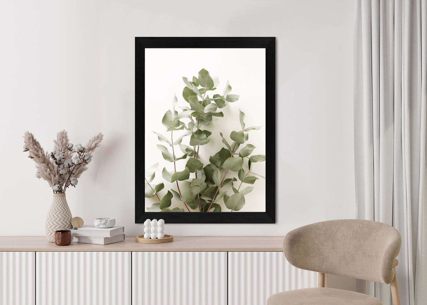 Poster Eukalyptuszweig Rahmen Holz Mit Passepartout Farbe Schwarz