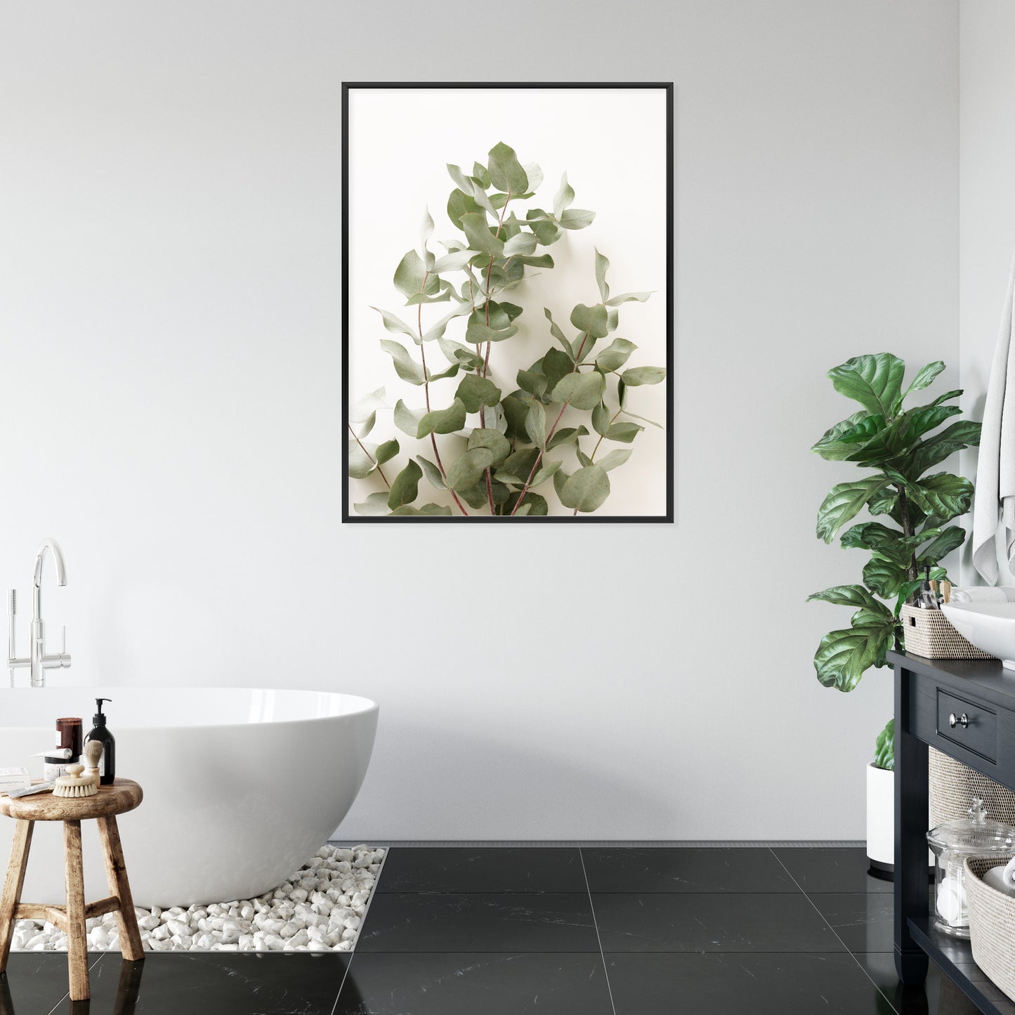 Poster Eukalyptuszweig Rahmen Holz Mit Passepartout Farbe Schwarz