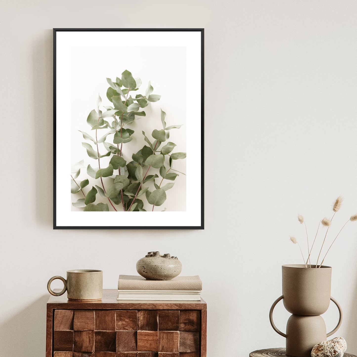 Poster Eukalyptuszweig Rahmen Holz Mit Passepartout Farbe Schwarz