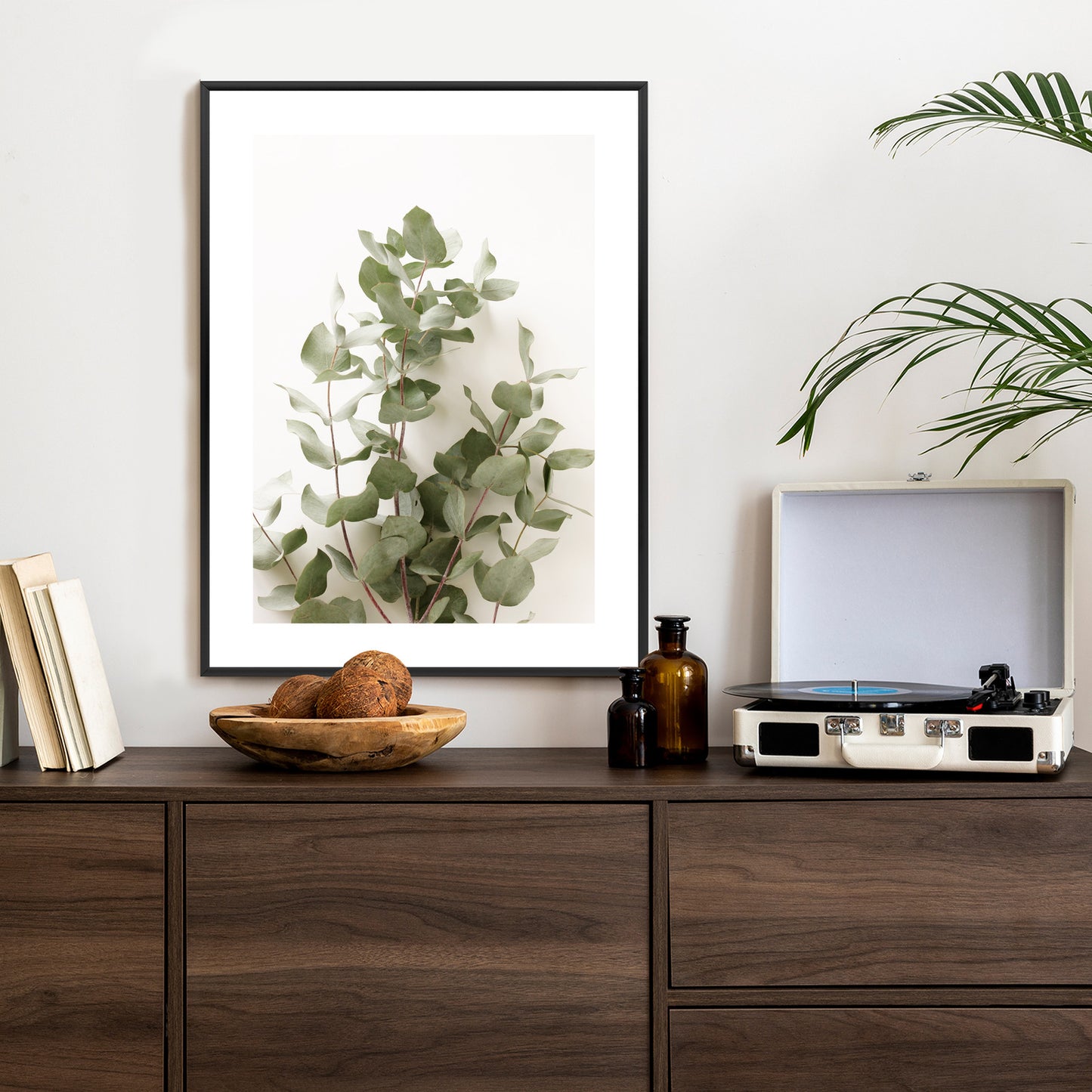 Poster Eukalyptuszweig Rahmen Holz Mit Passepartout Farbe Schwarz