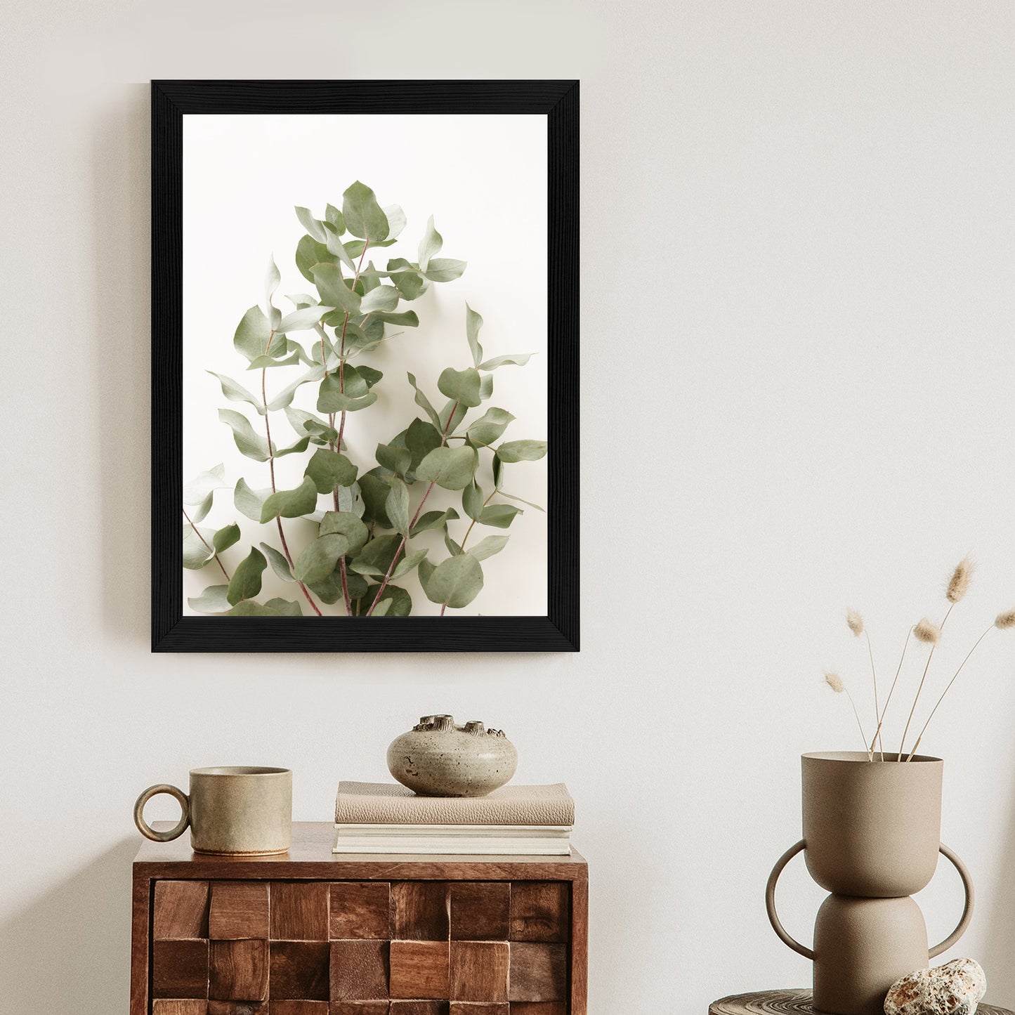 Poster Eukalyptuszweig Rahmen Holz Mit Passepartout Farbe Schwarz