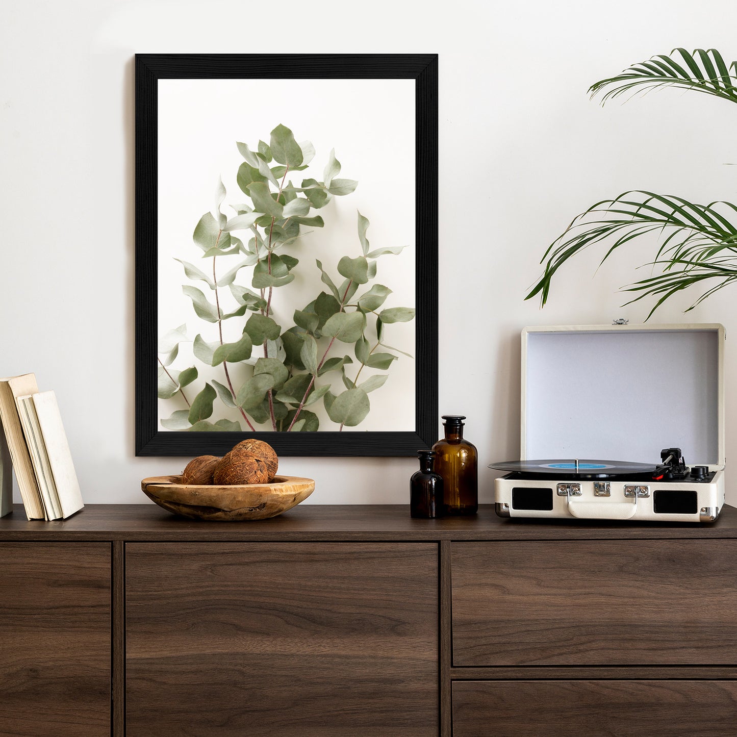 Poster Eukalyptuszweig Rahmen Holz Mit Passepartout Farbe Schwarz