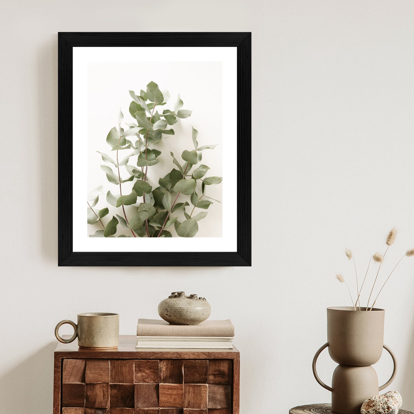 Poster Eukalyptuszweig Rahmen Holz Mit Passepartout Farbe Schwarz
