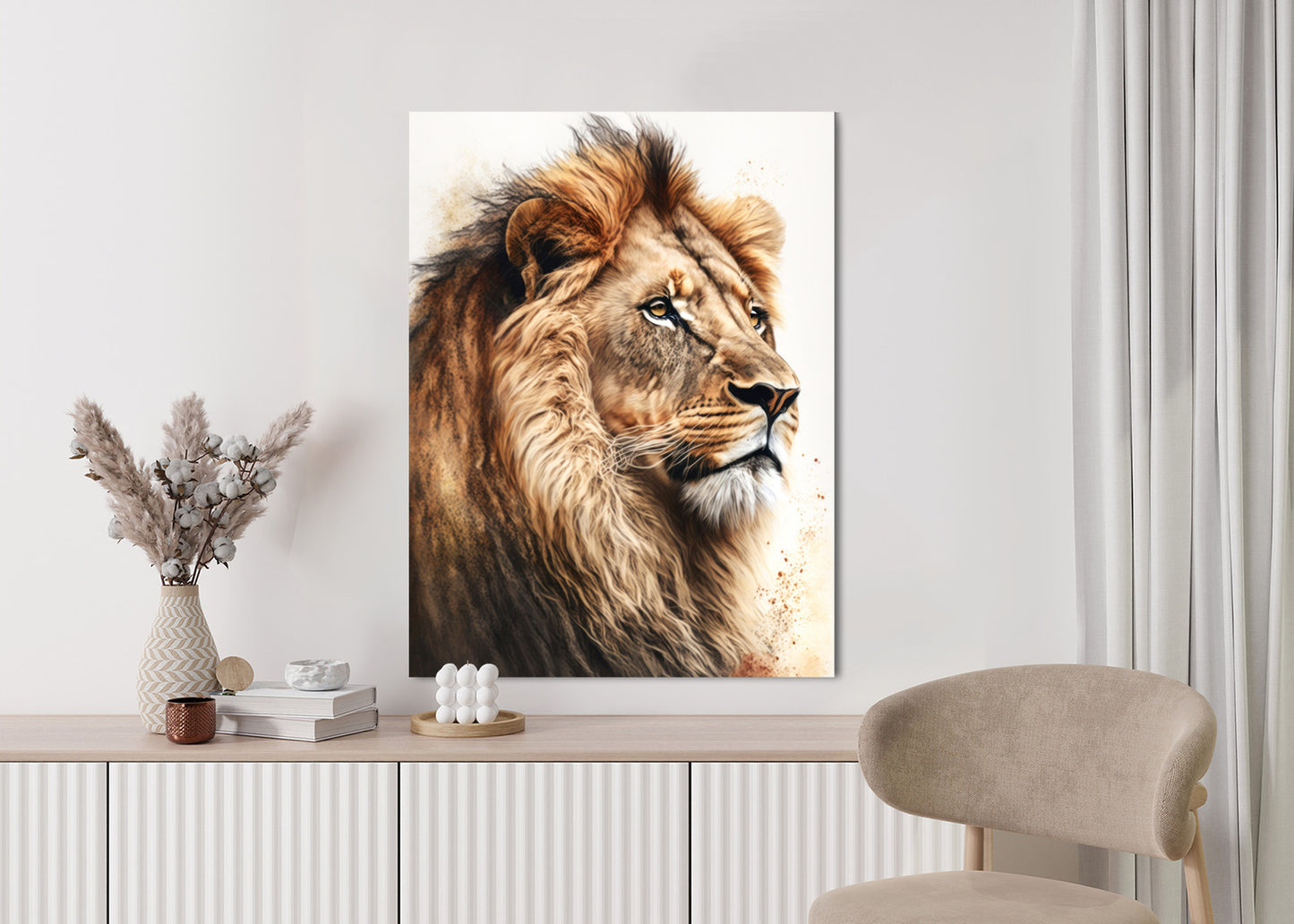 Poster Ein Löwe Mit Üppiger Mähne Rahmen Holz Mit Passepartout Farbe Natürlich