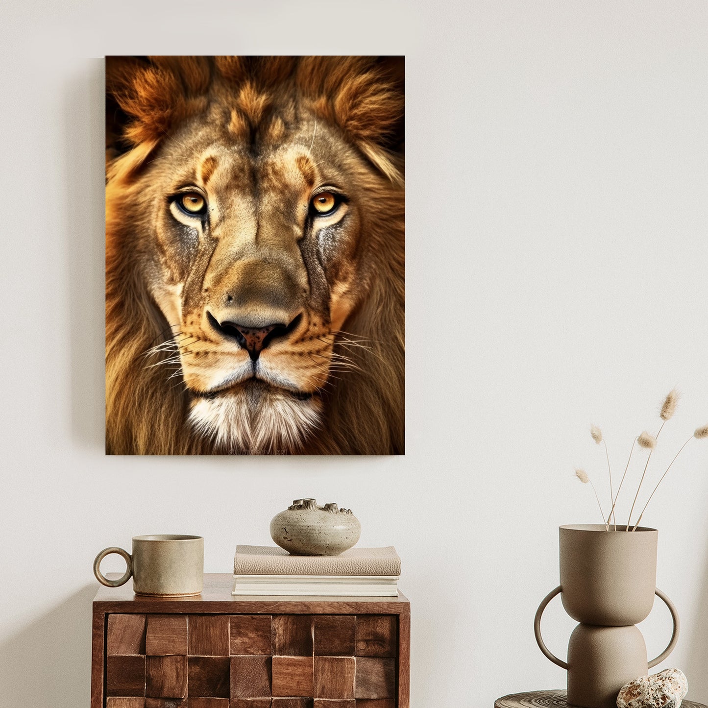 Poster Ein Majestätischer Löwe Im Porträt Rahmen Holz Mit Passepartout Farbe Natürlich