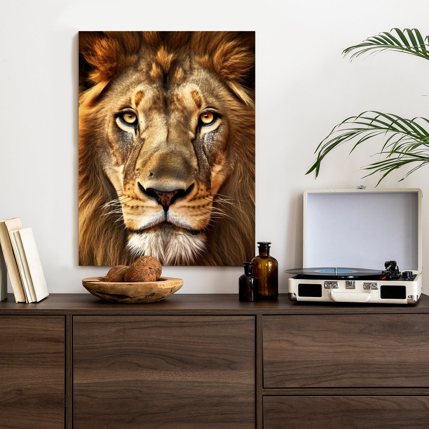 Poster Ein Majestätischer Löwe Im Porträt Rahmen Holz Mit Passepartout Farbe Natürlich