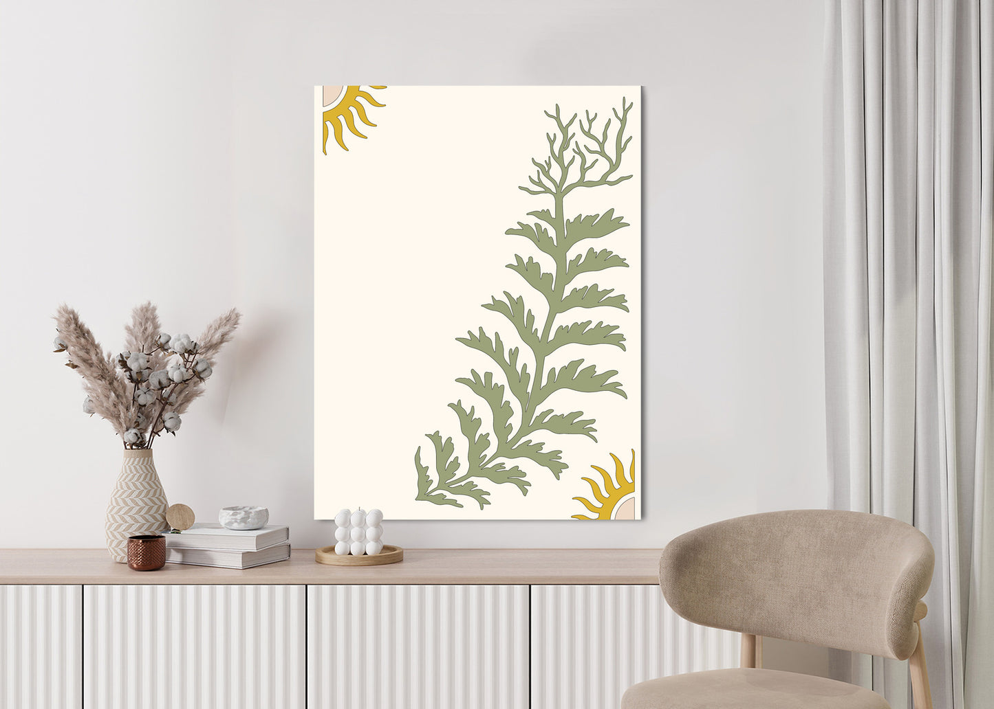 Poster Blätter Und Zweige Mit Wurzeln Rahmen Holz Mit Passepartout Farbe Natürlich