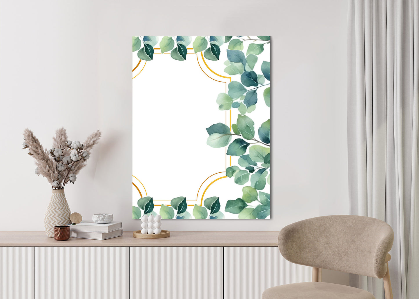 Poster Grüne Blätter In Einem Goldenen Rahmen Rahmen Holz Mit Passepartout Farbe Natürlich
