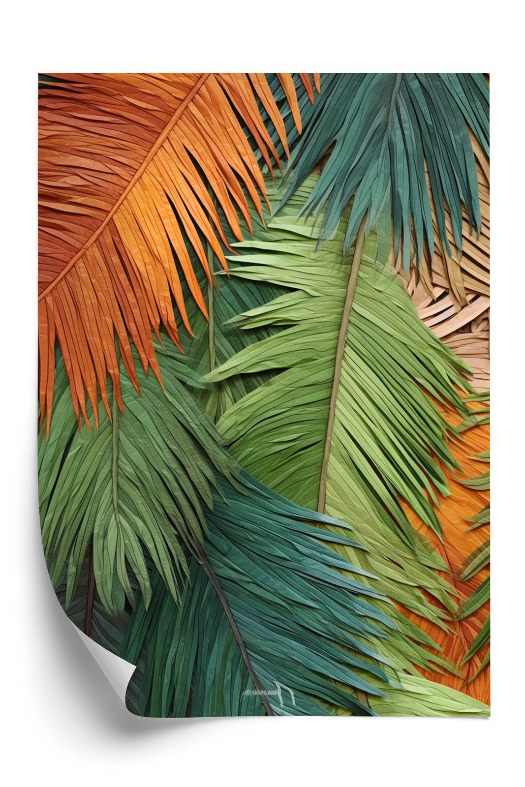 Poster Bunte Palmblätter Aus Geschnittenem Papier Rahmen Holz Mit Passepartout Farbe Natürlich
