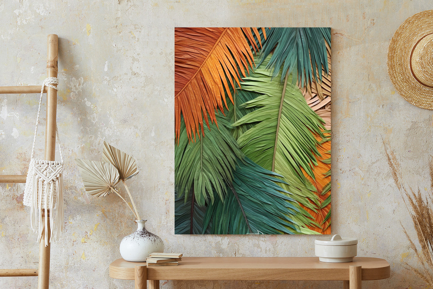 Poster Bunte Palmblätter Aus Geschnittenem Papier Rahmen Holz Mit Passepartout Farbe Natürlich