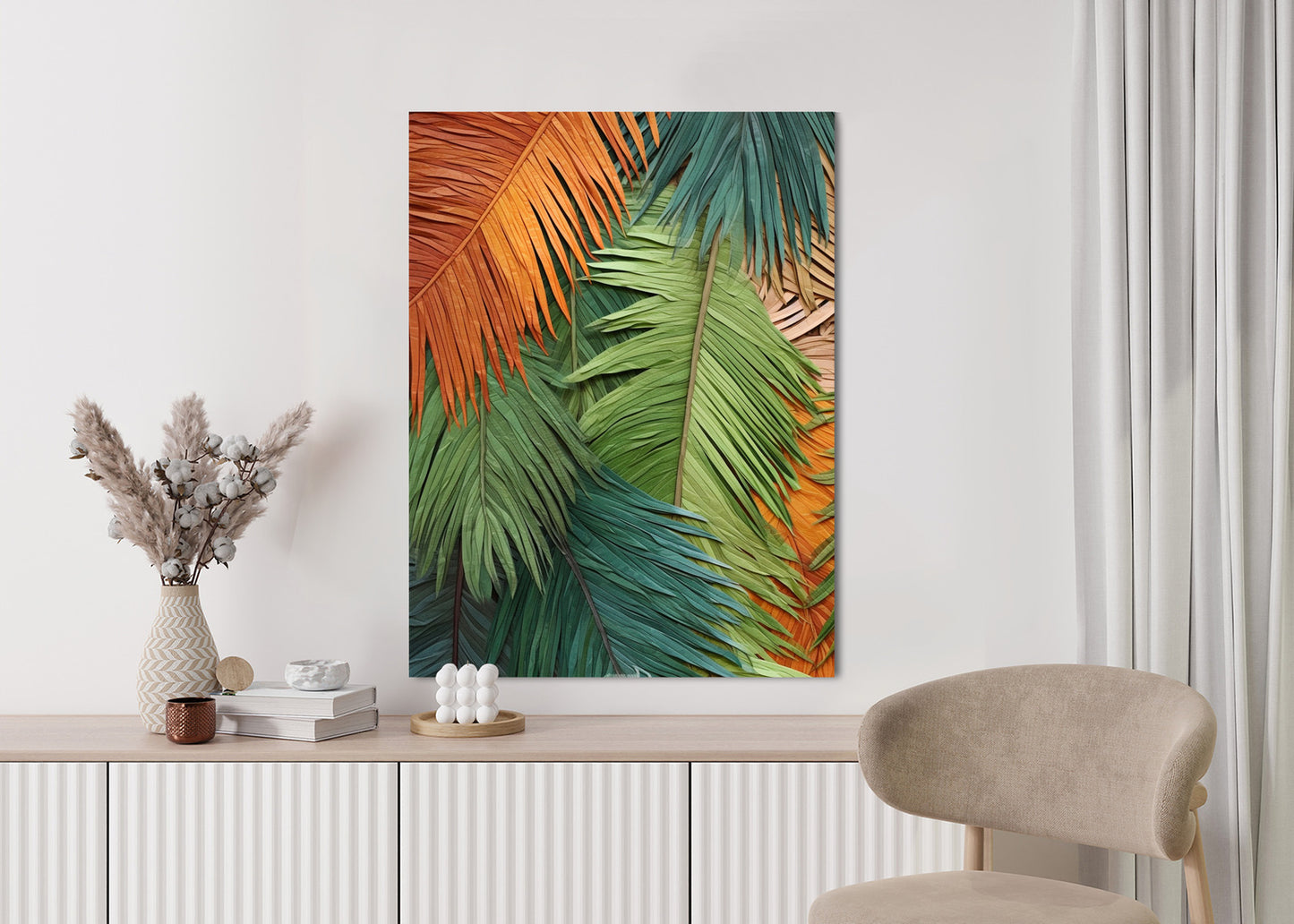 Poster Bunte Palmblätter Aus Geschnittenem Papier Rahmen Holz Mit Passepartout Farbe Natürlich