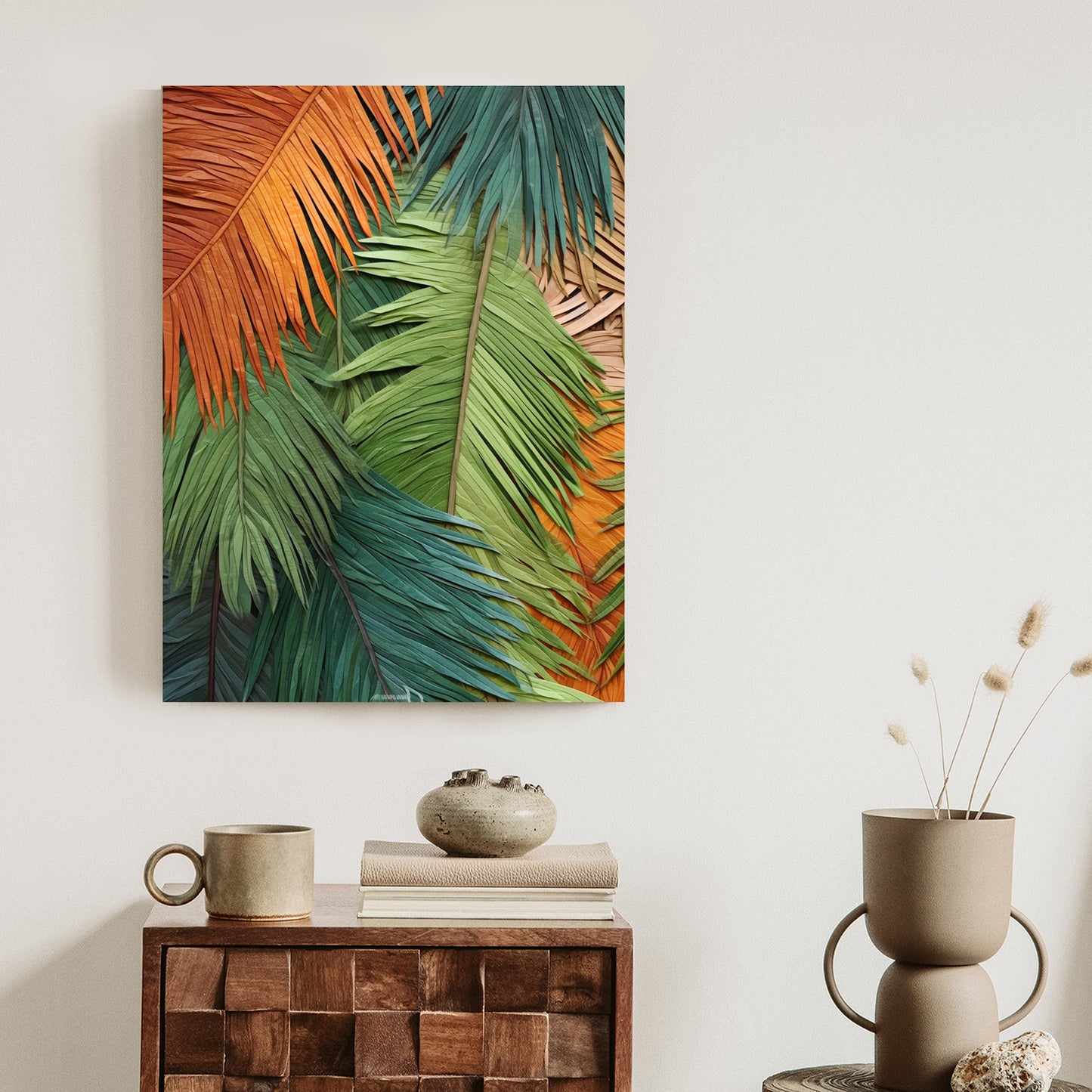 Poster Bunte Palmblätter Aus Geschnittenem Papier Rahmen Holz Mit Passepartout Farbe Natürlich
