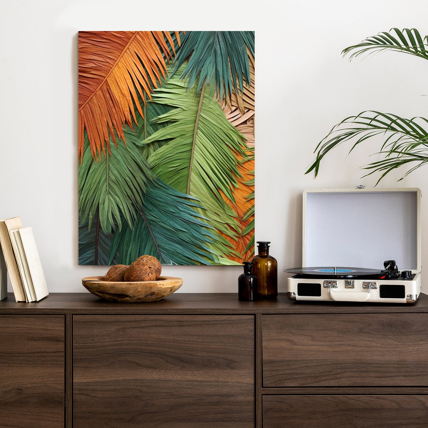 Poster Bunte Palmblätter Aus Geschnittenem Papier Rahmen Holz Mit Passepartout Farbe Natürlich