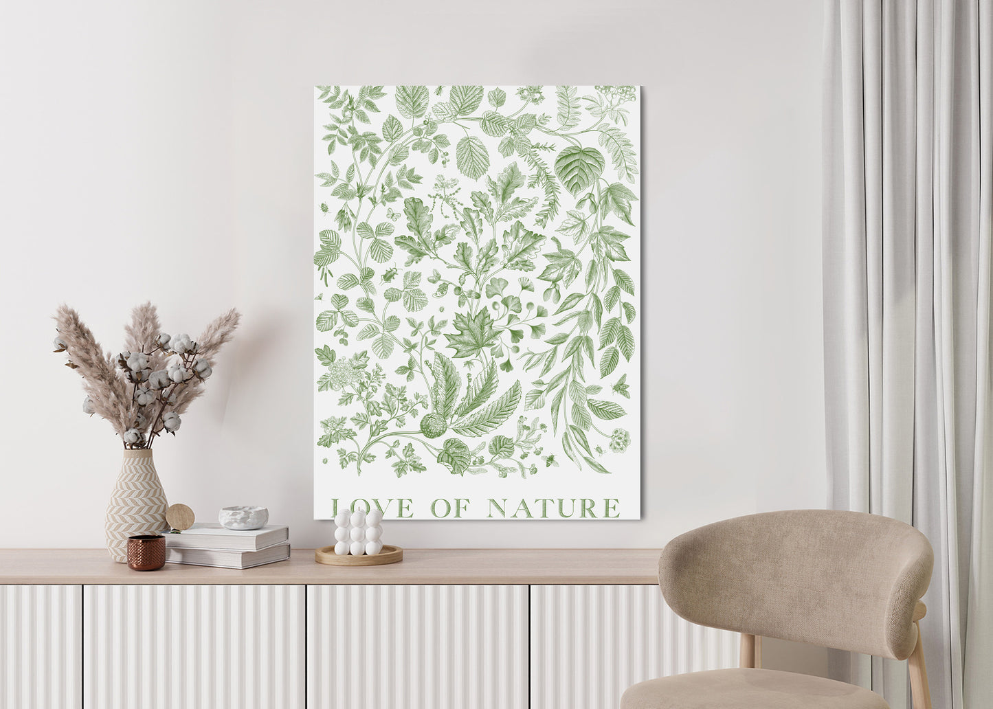 Poster Gezeichnete Naturblätter In Grünen Farben Rahmen Holz Mit Passepartout Farbe Natürlich