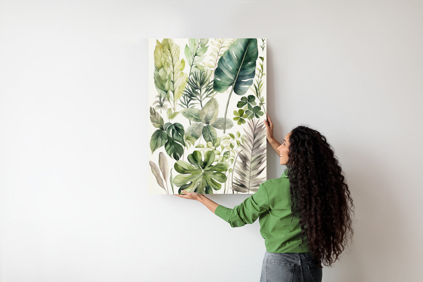 Poster Grüne Blätter Pflanzensammlung Rahmen Holz Mit Passepartout Farbe Natürlich