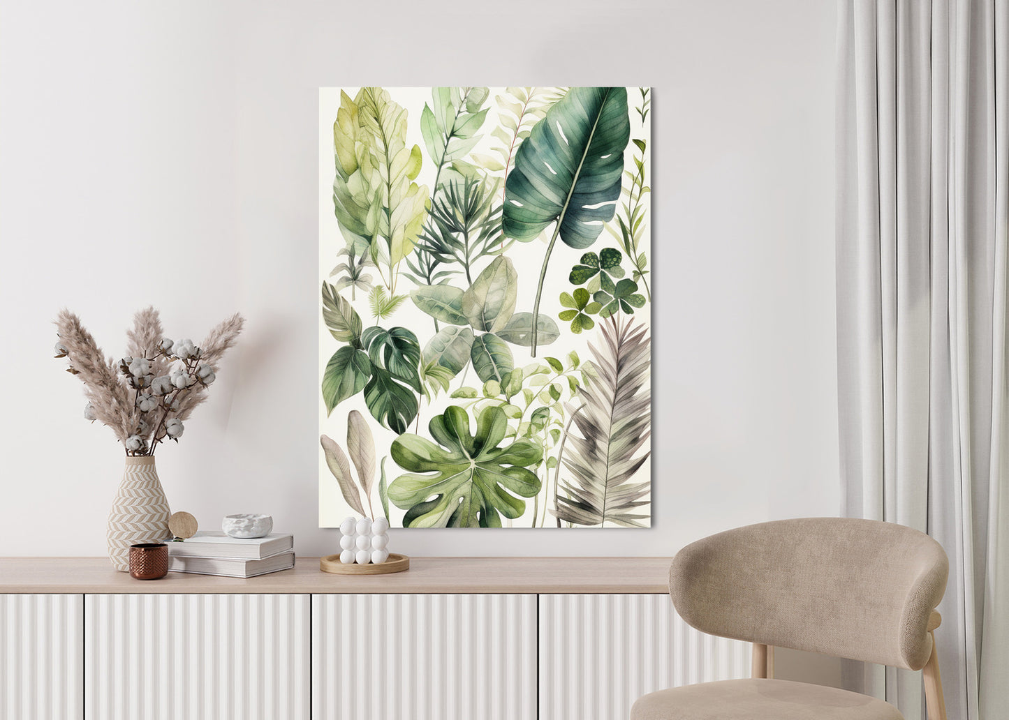 Poster Grüne Blätter Pflanzensammlung Rahmen Holz Mit Passepartout Farbe Natürlich