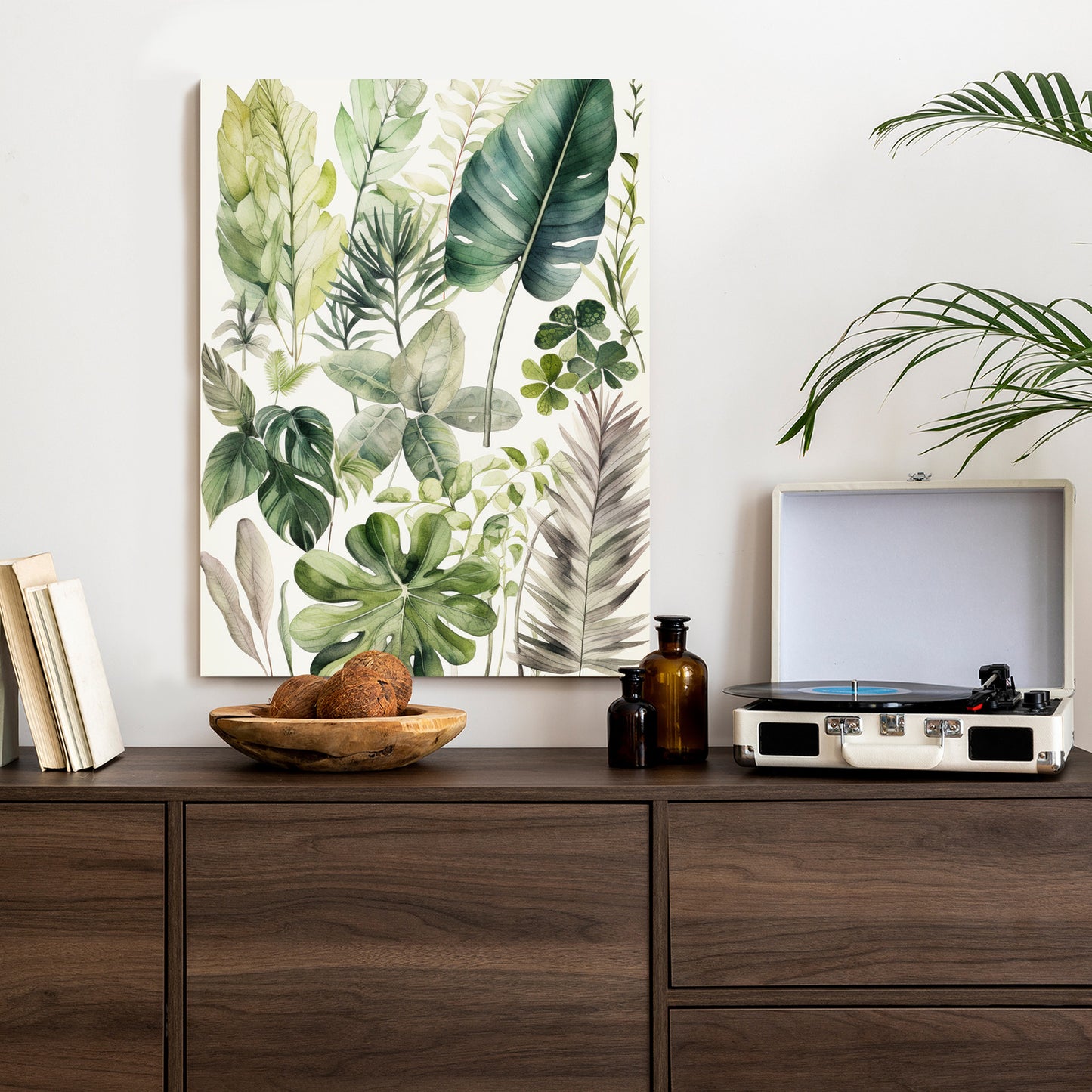 Poster Grüne Blätter Pflanzensammlung Rahmen Holz Mit Passepartout Farbe Natürlich