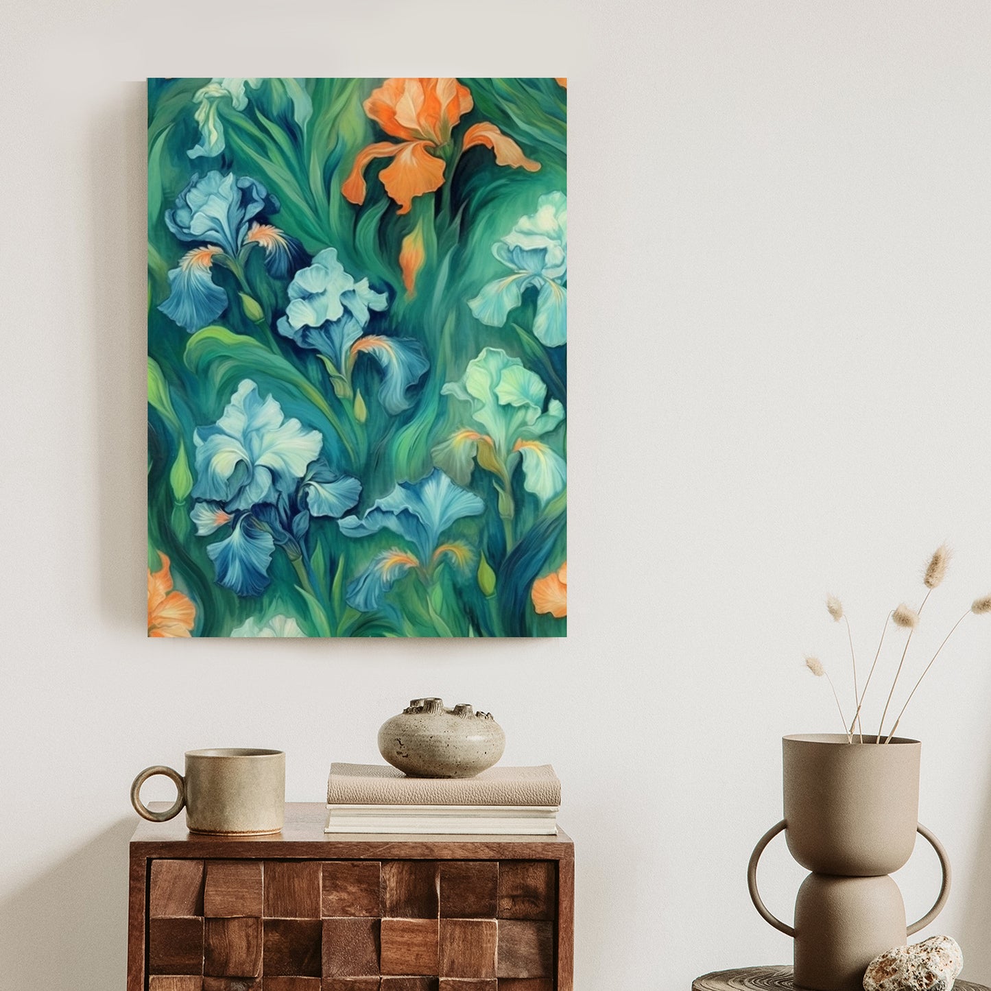 Poster Bunte Irisblüten Rahmen Holz Mit Passepartout Farbe Natürlich
