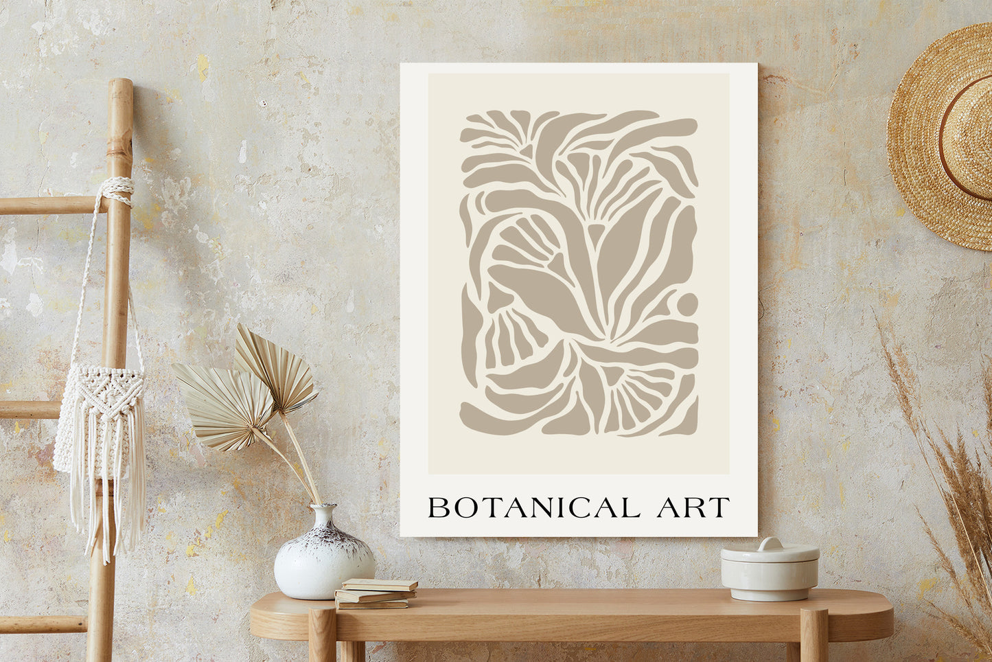 Poster Botanisches Muster Im Matisse-Stil Rahmen Holz Mit Passepartout Farbe Natürlich