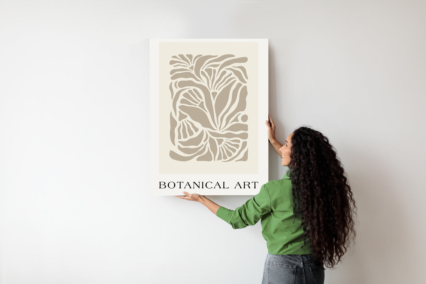 Poster Botanisches Muster Im Matisse-Stil Rahmen Holz Mit Passepartout Farbe Natürlich