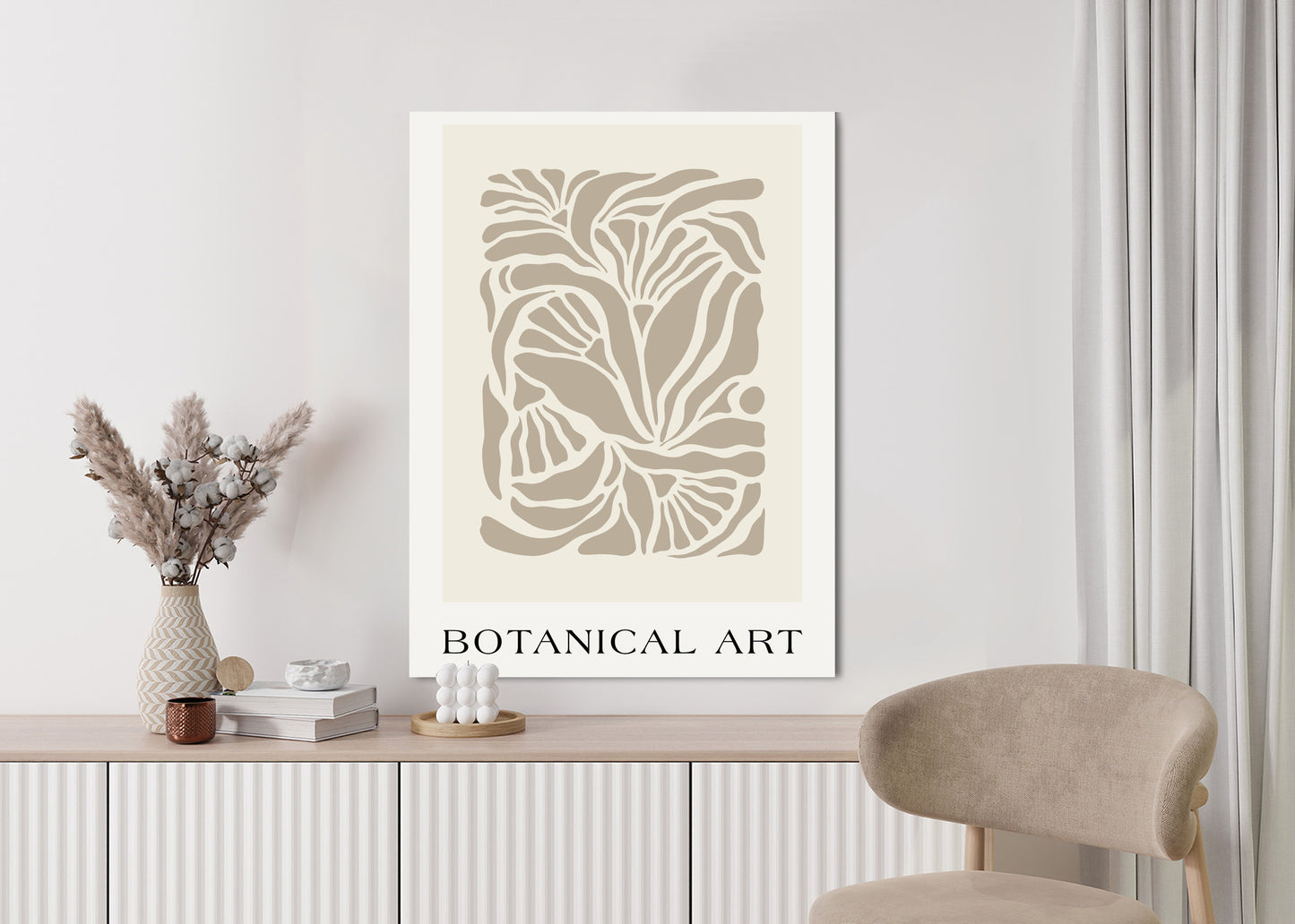 Poster Botanisches Muster Im Matisse-Stil Rahmen Holz Mit Passepartout Farbe Natürlich
