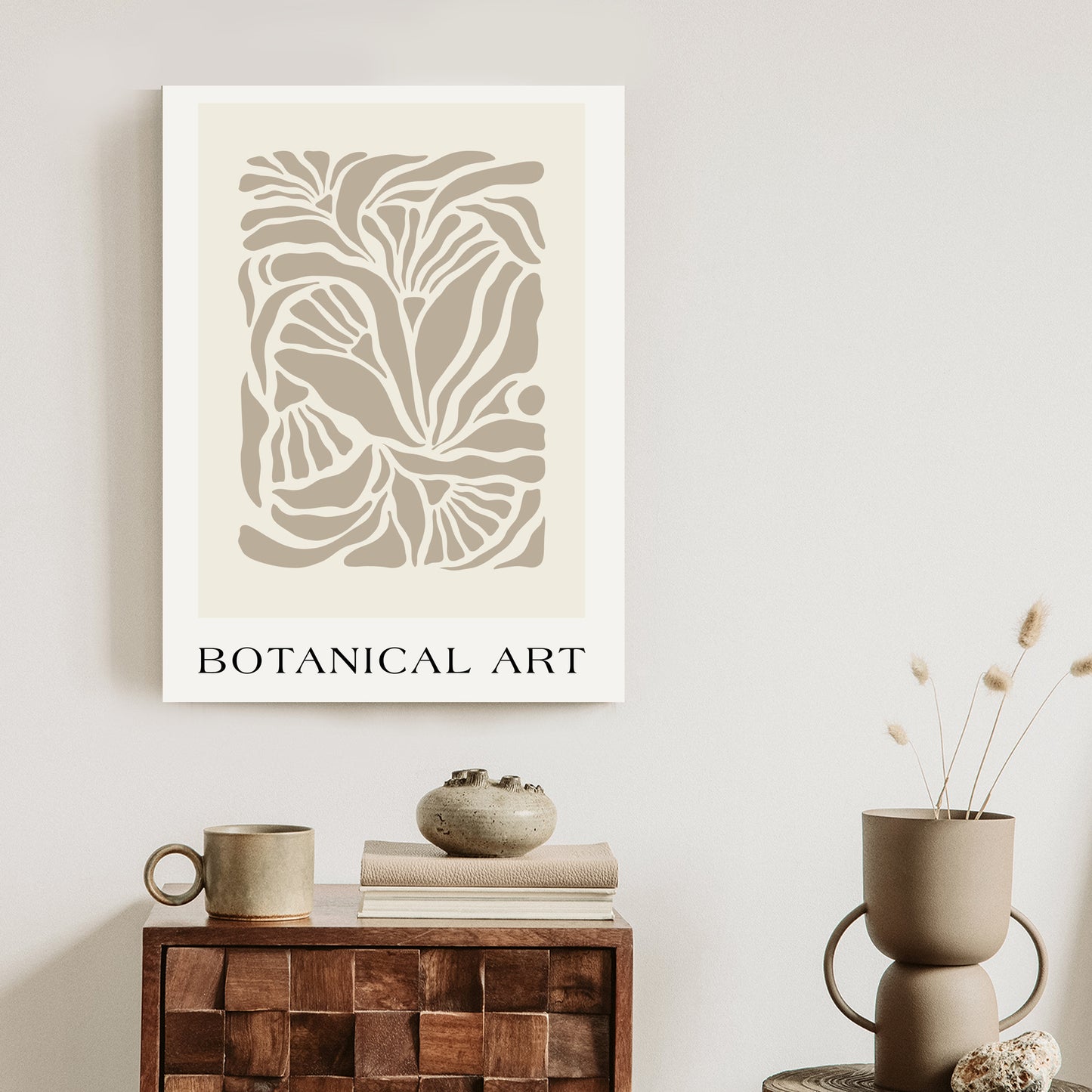 Poster Botanisches Muster Im Matisse-Stil Rahmen Holz Mit Passepartout Farbe Natürlich