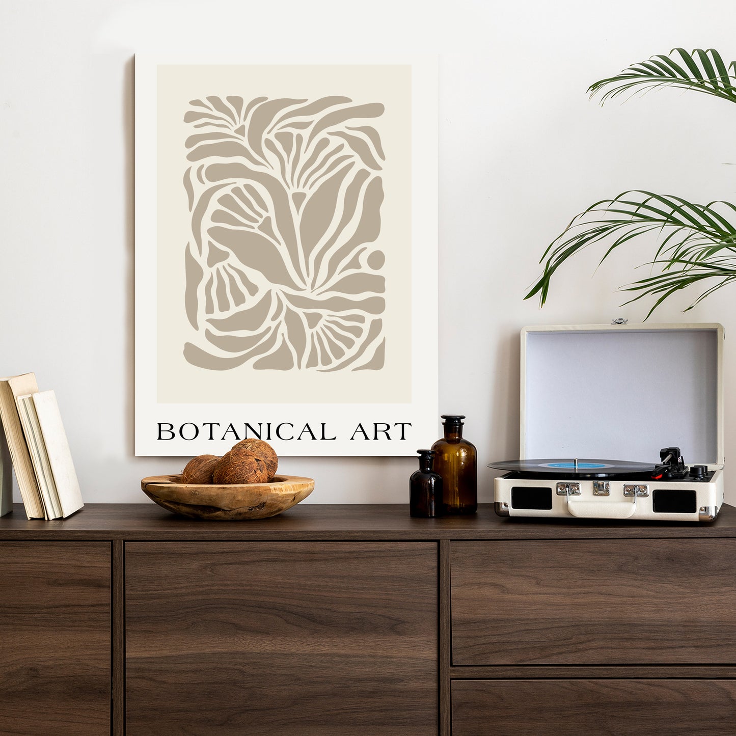 Poster Botanisches Muster Im Matisse-Stil Rahmen Holz Mit Passepartout Farbe Natürlich