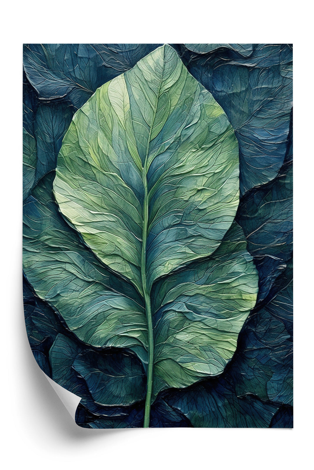 Poster Natur Abstraktes Grünes Blatt Rahmen Holz Mit Passepartout Farbe Natürlich