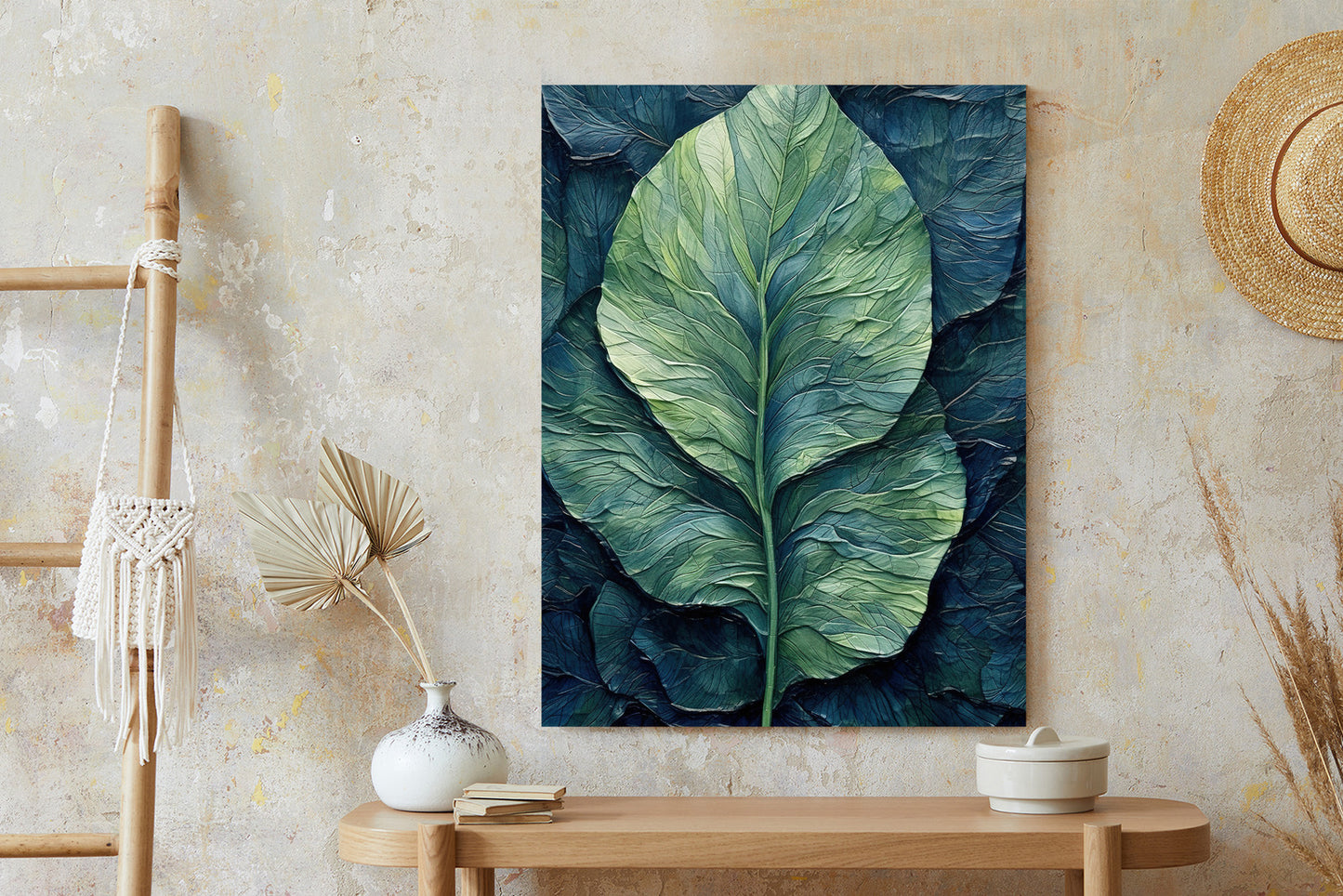 Poster Natur Abstraktes Grünes Blatt Rahmen Holz Mit Passepartout Farbe Natürlich