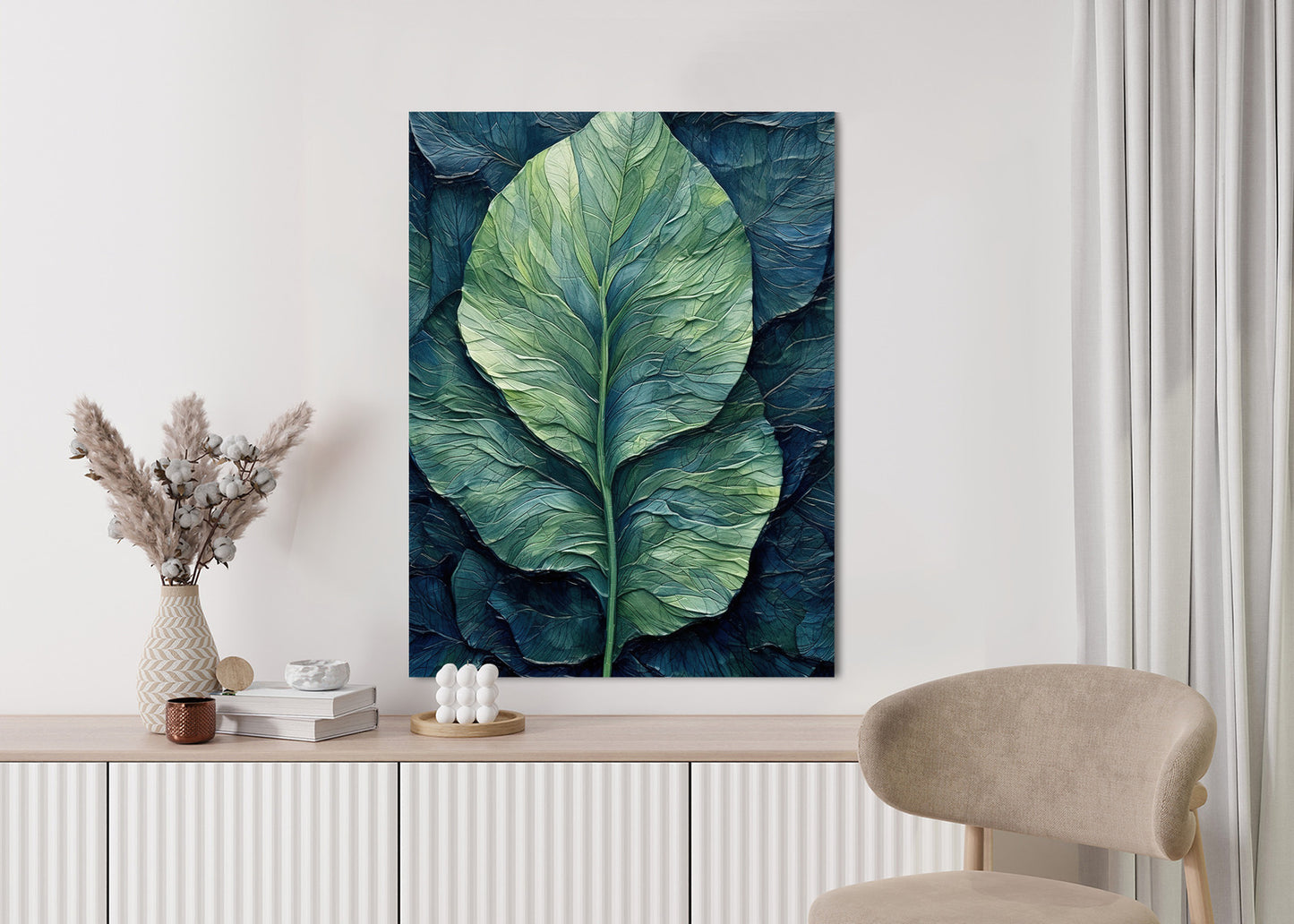 Poster Natur Abstraktes Grünes Blatt Rahmen Holz Mit Passepartout Farbe Natürlich
