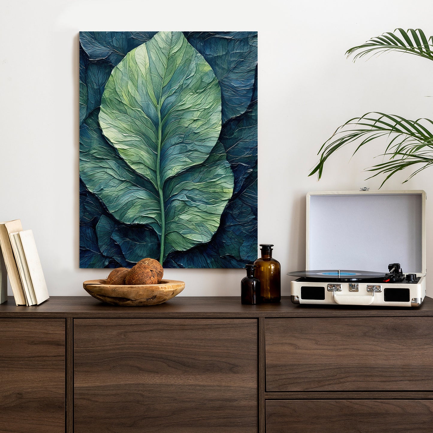 Poster Natur Abstraktes Grünes Blatt Rahmen Holz Mit Passepartout Farbe Natürlich