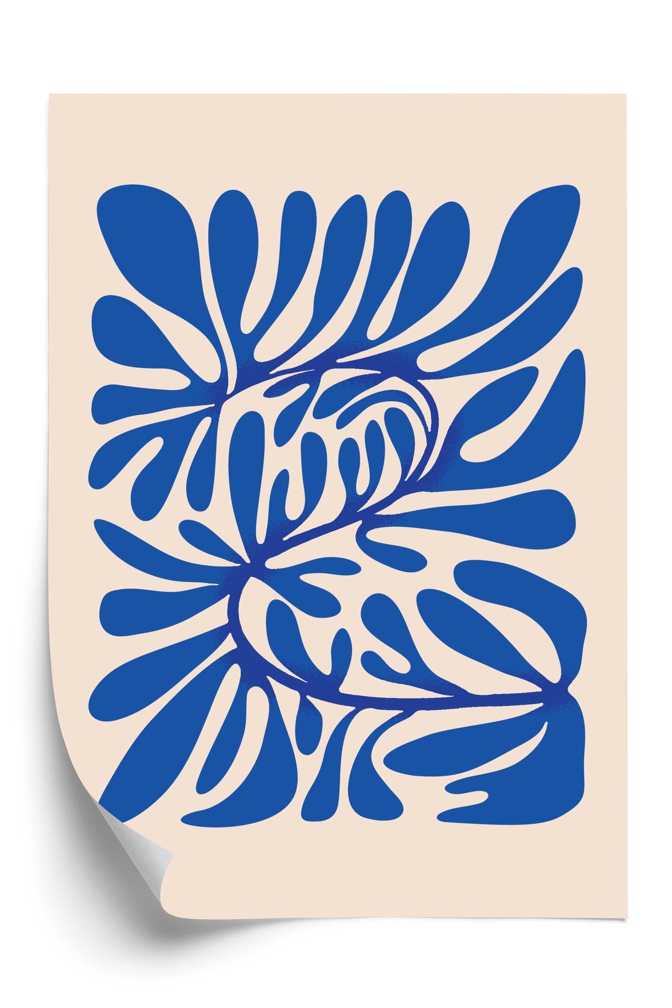 Poster Minimalistisches Blaues Pflanzenmuster Rahmen Holz Mit Passepartout Farbe Natürlich