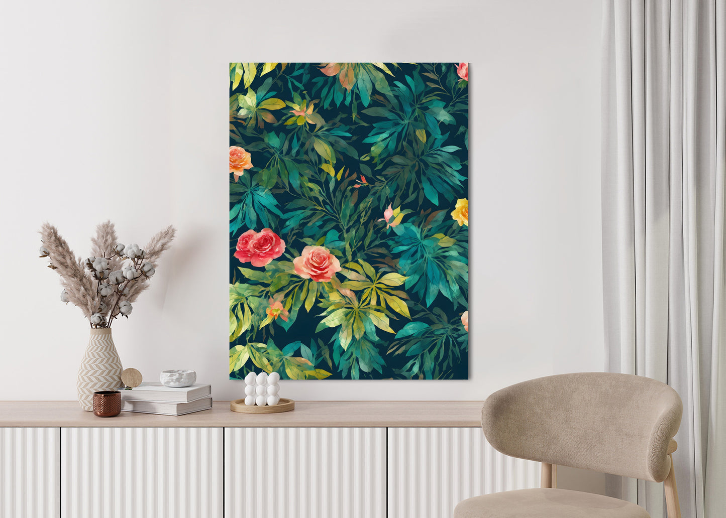 Poster Aquarell Wildrosen Rahmen Holz Mit Passepartout Farbe Natürlich