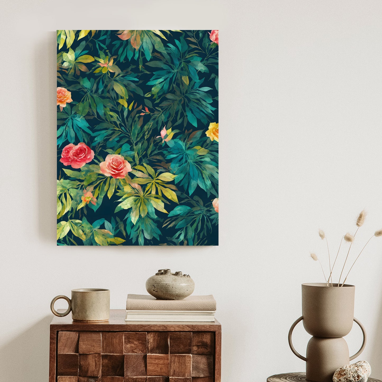 Poster Aquarell Wildrosen Rahmen Holz Mit Passepartout Farbe Natürlich