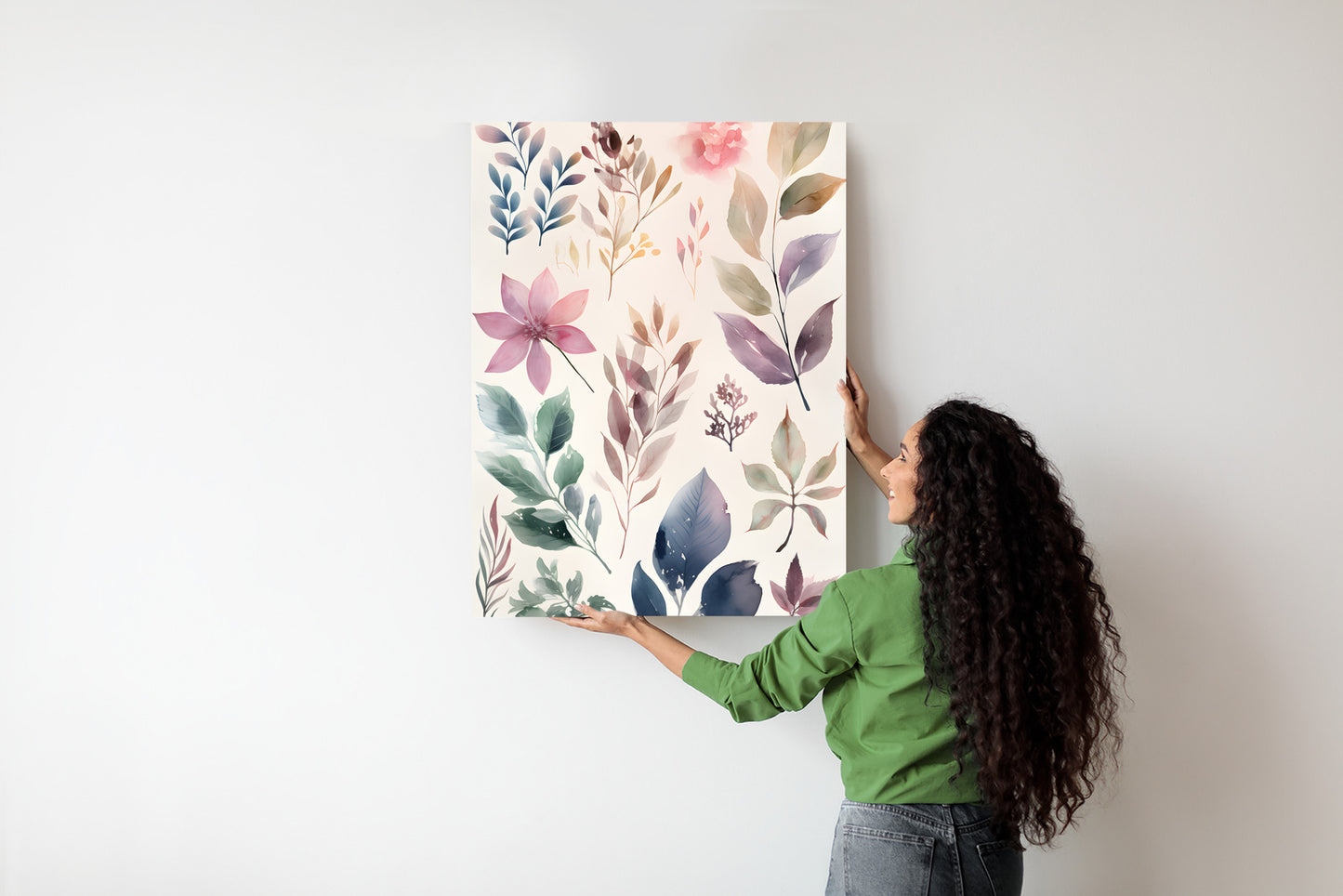 Poster Bunte Blätter Mit Aquarell Bemalt Rahmen Holz Mit Passepartout Farbe Natürlich